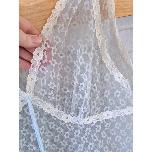 Vintage Penneys Gaymode Sheer Blue Floral Lace Nightgown V-Neck  Ivory Trim Med - Picture 2 of 10